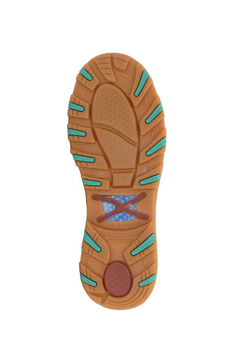 Womens Twisted X Barbed Cell Stretch Slip on Moc Shoe - Brown / Teal