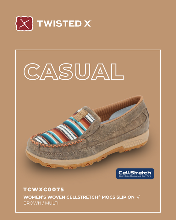Womens Twisted X Woven Cell Stretch Slip on Moc Shoe - Brown / Multi