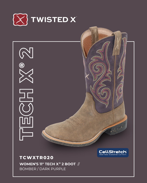 Womens Twisted X 11" Tech X2 Western Boot - Bomber / Dark