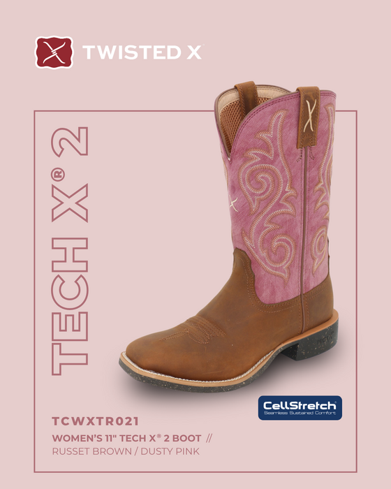 Womens Twisted X 11" Tech X2 Western Boot - Russet Brown / Dusty