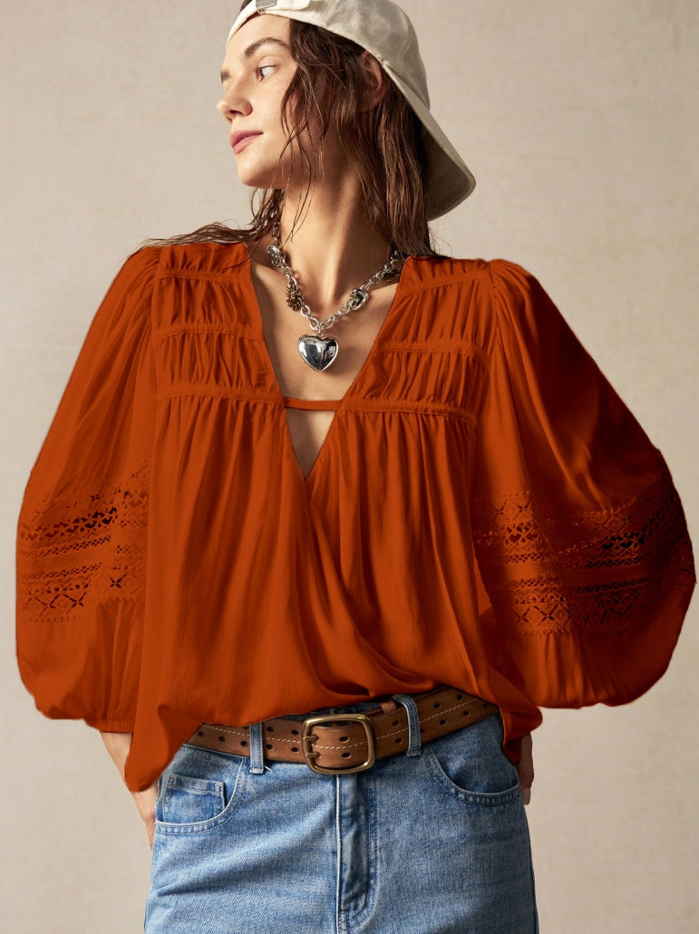 Womens Everly Lace Detail Blouse - White or Rust