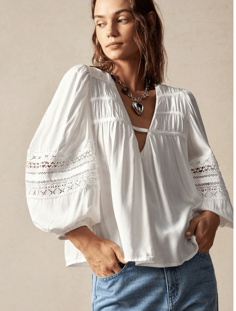 Womens Everly Lace Detail Blouse - White or Rust