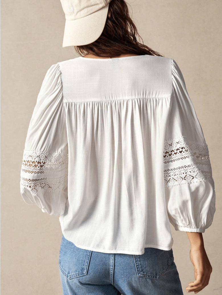 Womens Everly Lace Detail Blouse - White or Rust