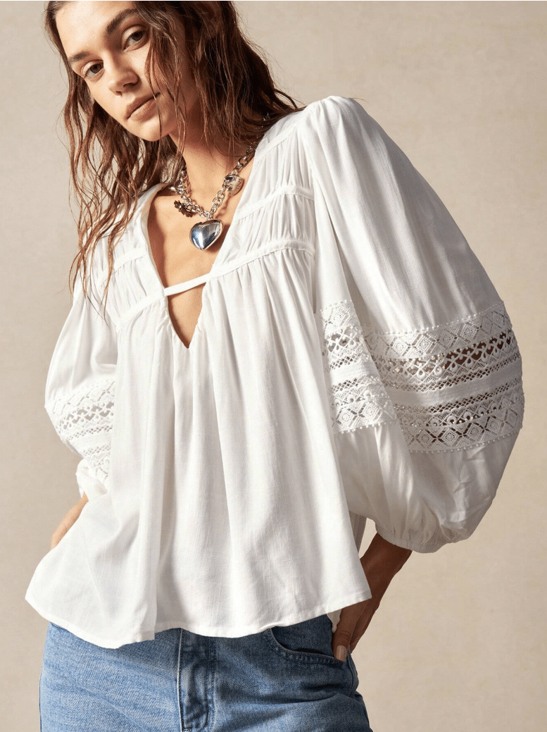 Womens Everly Lace Detail Blouse - White or Rust