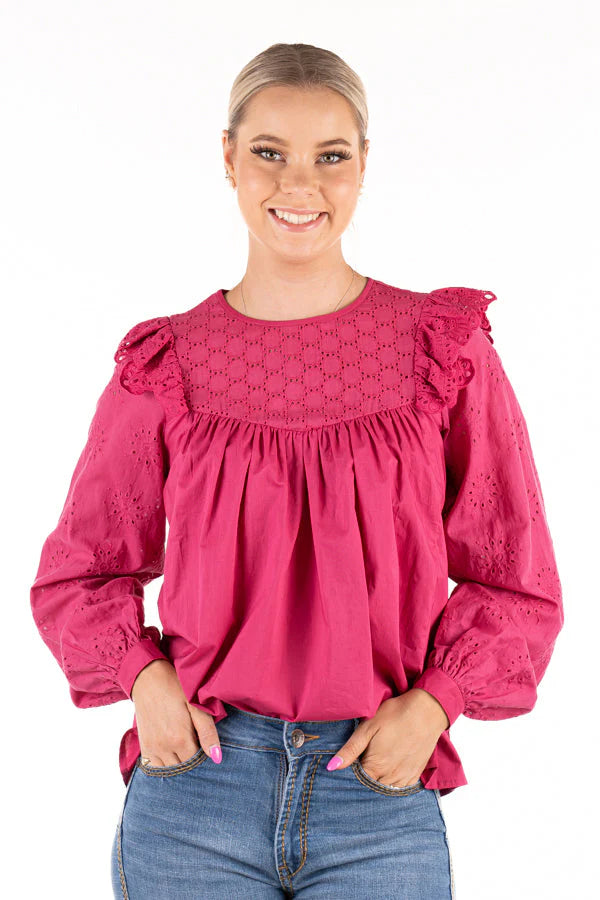 Womens Wisteria Lane WL337 Blouse - Hot Pink (7438832009293)