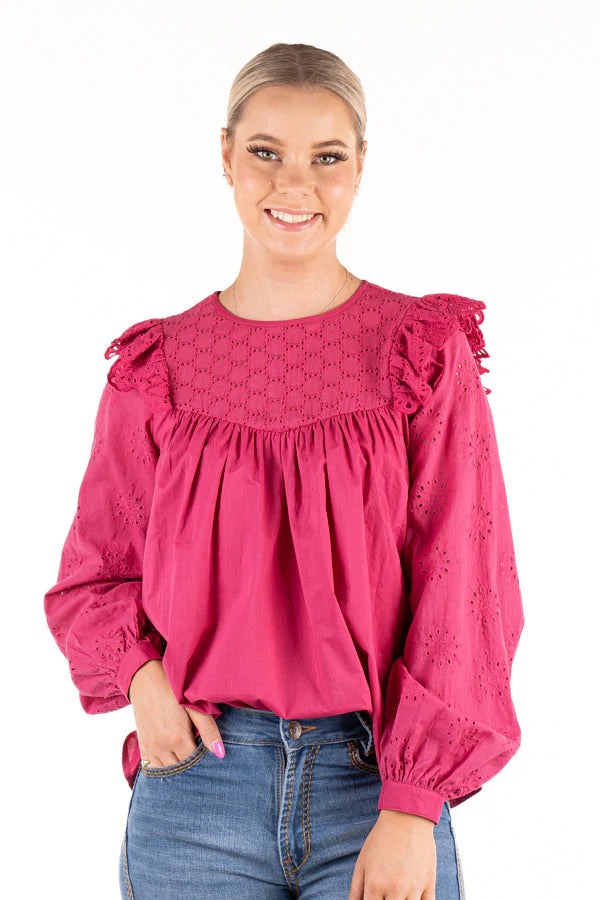 Womens Wisteria Lane WL337 Blouse - Hot Pink (7438832009293)