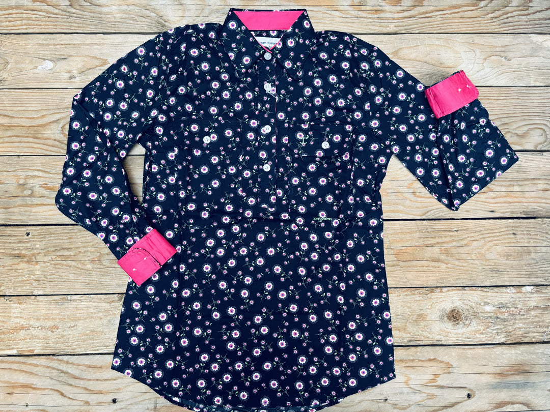 Womens Just Country Georgie Half Button Print Workshirt - Navy Primrose (7132015853645)