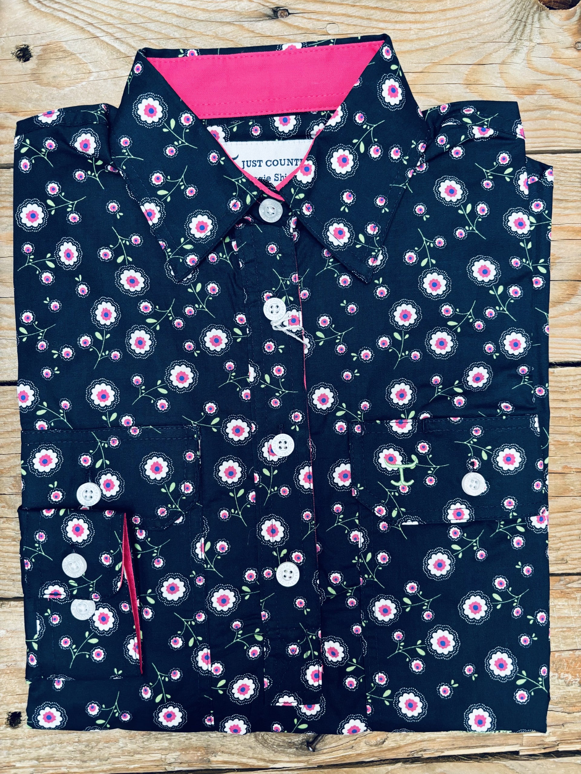 Womens Just Country Georgie Half Button Print Workshirt - Navy Primrose (7132015853645)