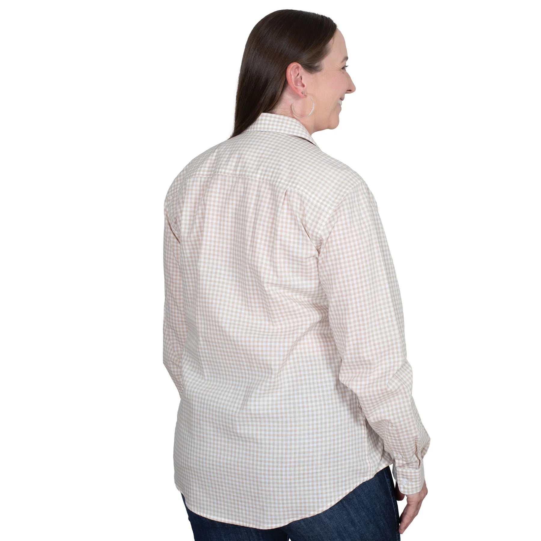 Womens Just Country Abbey Full Button Check Workshirt - Fawn Small Check (7502333018189)