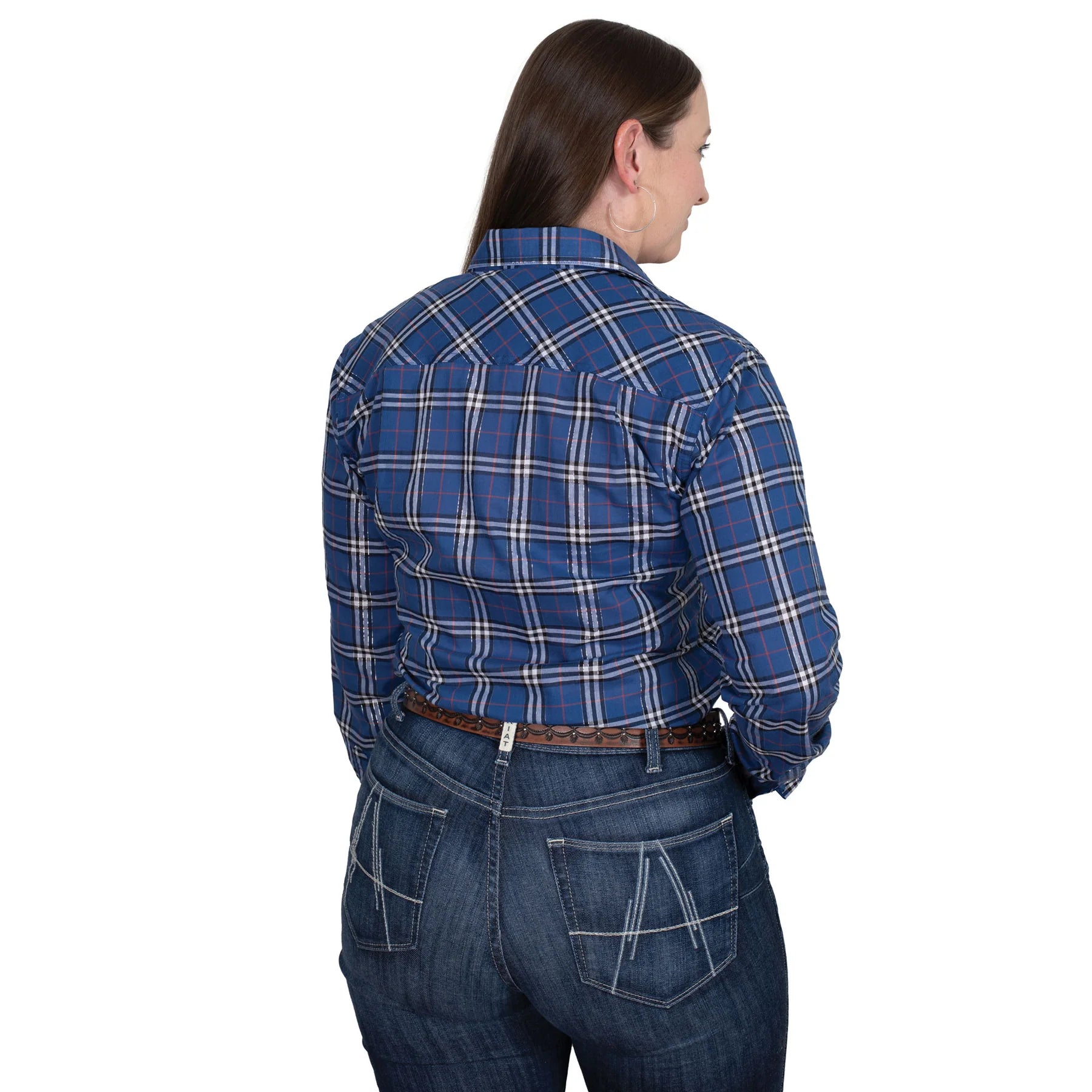 Womens Just Country Abbey Full Button Check Workshirt - Cobalt Lurex Plaid (7502332985421)