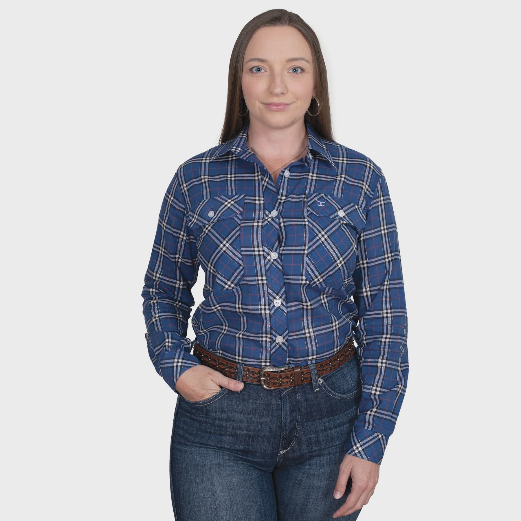 Womens Just Country Abbey Full Button Check Workshirt - Cobalt Lurex Plaid (7502332985421)