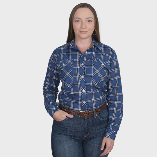 Womens Just Country Abbey Full Button Check Workshirt - Cobalt Lurex Plaid (7502332985421)