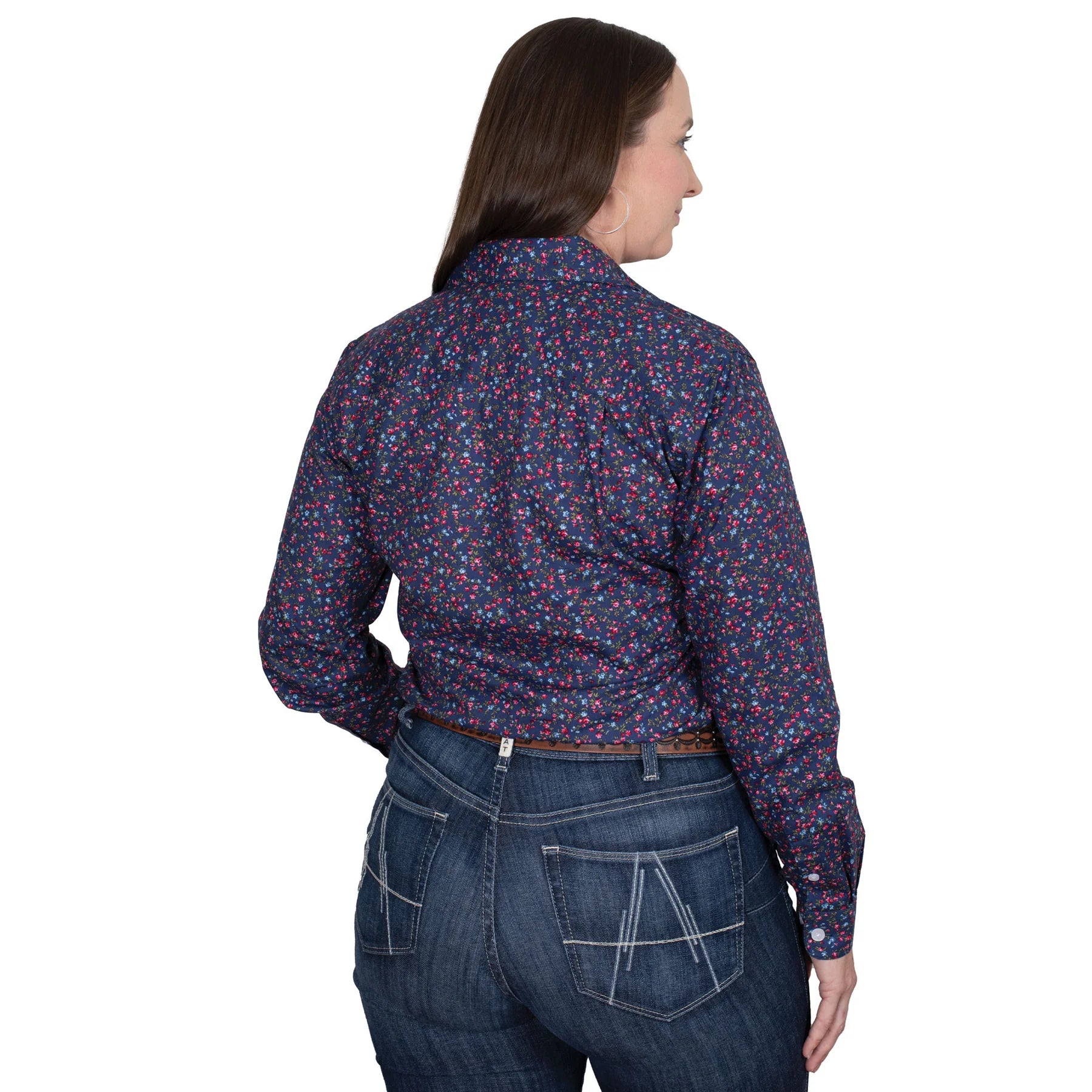Womens Just Country Georgie Half Button Print Workshirt - Navy Roses (7502333083725)