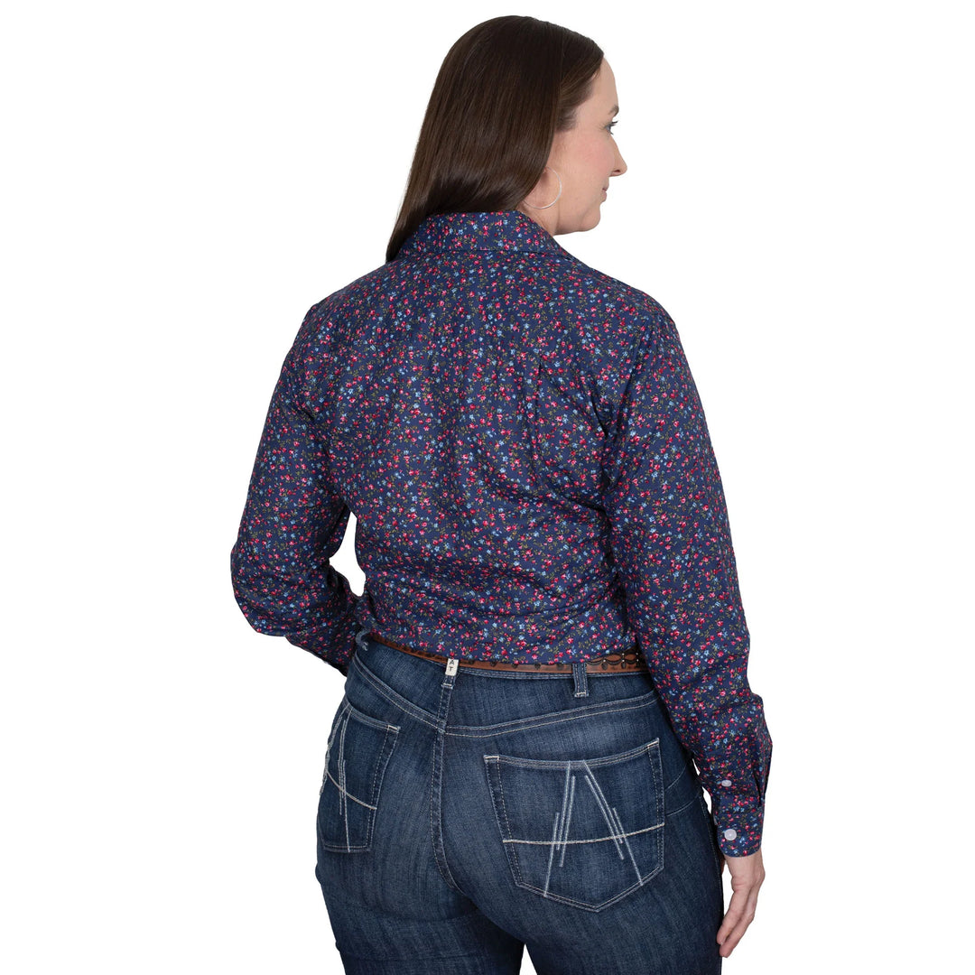 Womens Just Country Georgie Half Button Print Workshirt - Navy Roses (7502333083725)