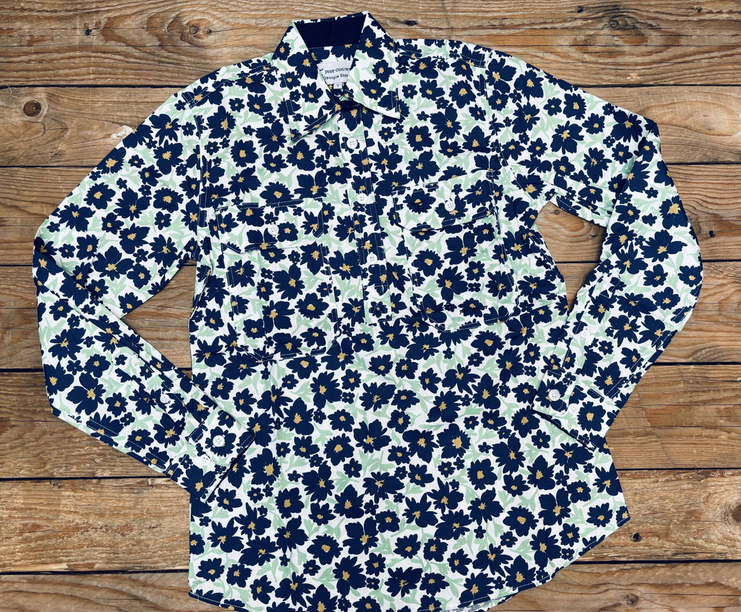 Womens Just Country Georgie Half Button Print Workshirt - White Cosmos (7132015984717)
