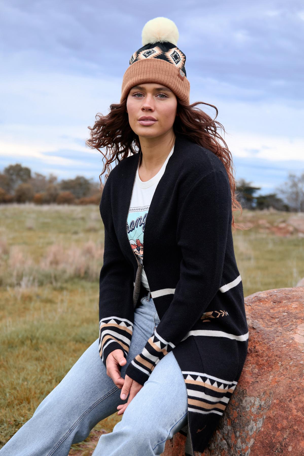 Womens Wrangler Fiona Cardigan - Black / Tan
