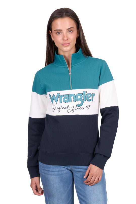 Womens Wrangler Dana 1/4 Zip Pullover Jumper - Navy / Teal