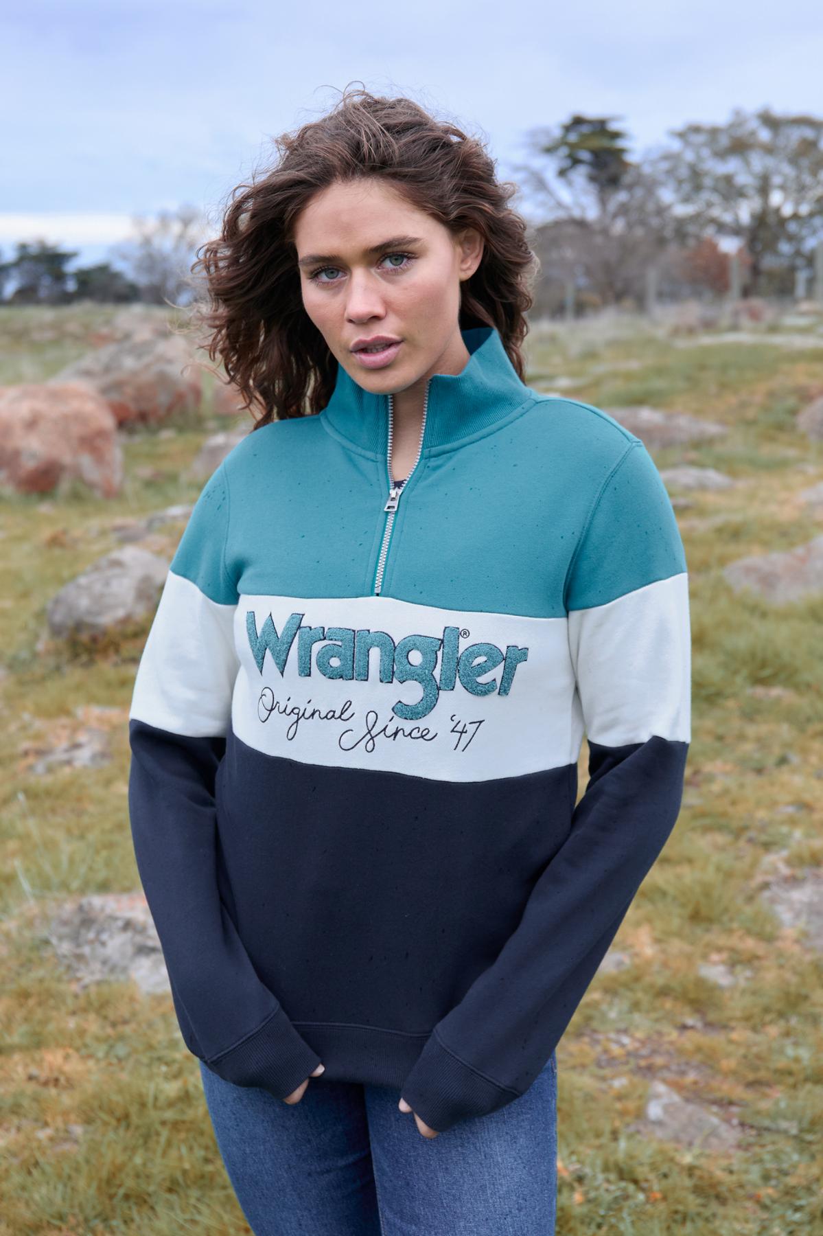 Womens Wrangler Dana 1/4 Zip Pullover Jumper - Navy / Teal