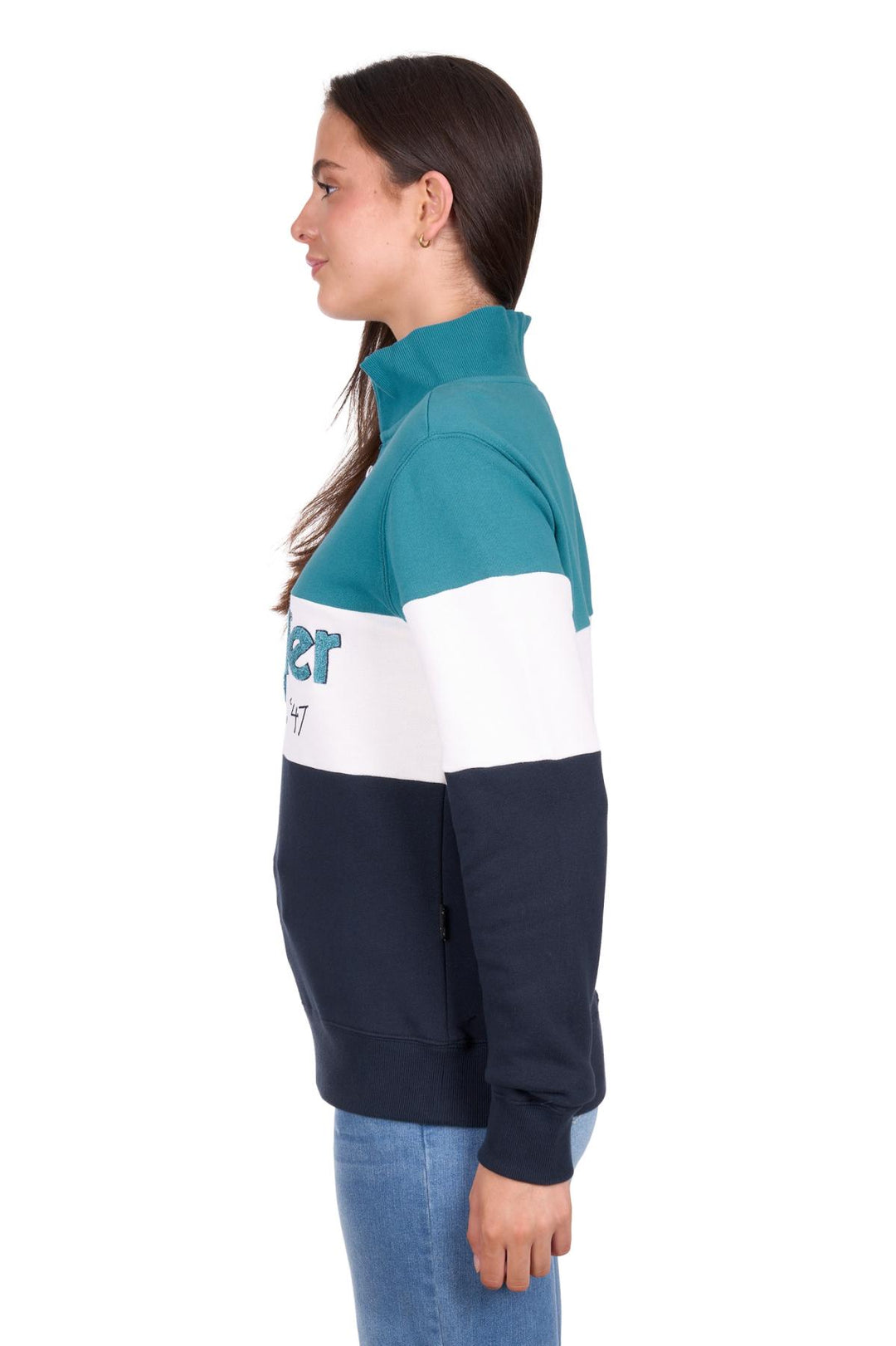 Womens Wrangler Dana 1/4 Zip Pullover Jumper - Navy / Teal