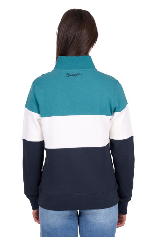 Womens Wrangler Dana 1/4 Zip Pullover Jumper - Navy / Teal