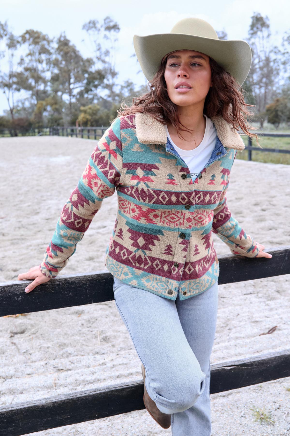 Womens Wrangler Dixie Reversible Jacket - Denim / Aztec / Sherpa