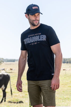 Mens Wrangler Aaron S/S Tshirt Tee - Black (7351252156493)