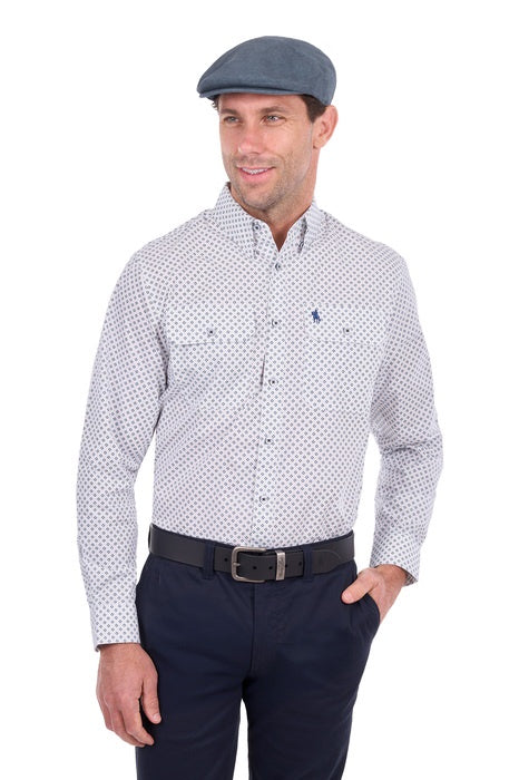 Mens Thomas Cook Albie 2 Pocket Long Sleeve Shirt - White / Navy