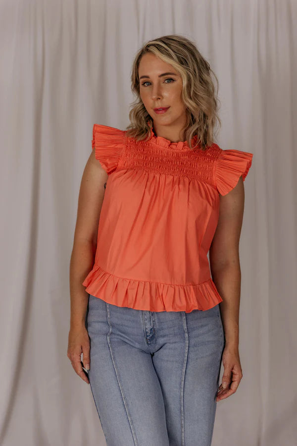 Womens El Jay Annie Flutter Top - Cantaloupe