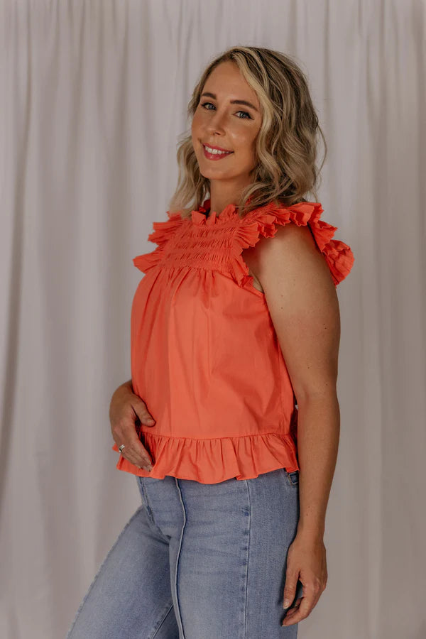 Womens El Jay Annie Flutter Top - Cantaloupe