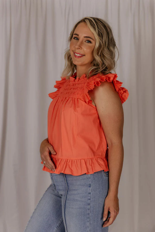 Womens El Jay Annie Flutter Top - Cantaloupe