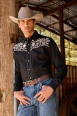 Mens Thomas Cook Anthony Embroidered Long Sleeve Shirt - Black