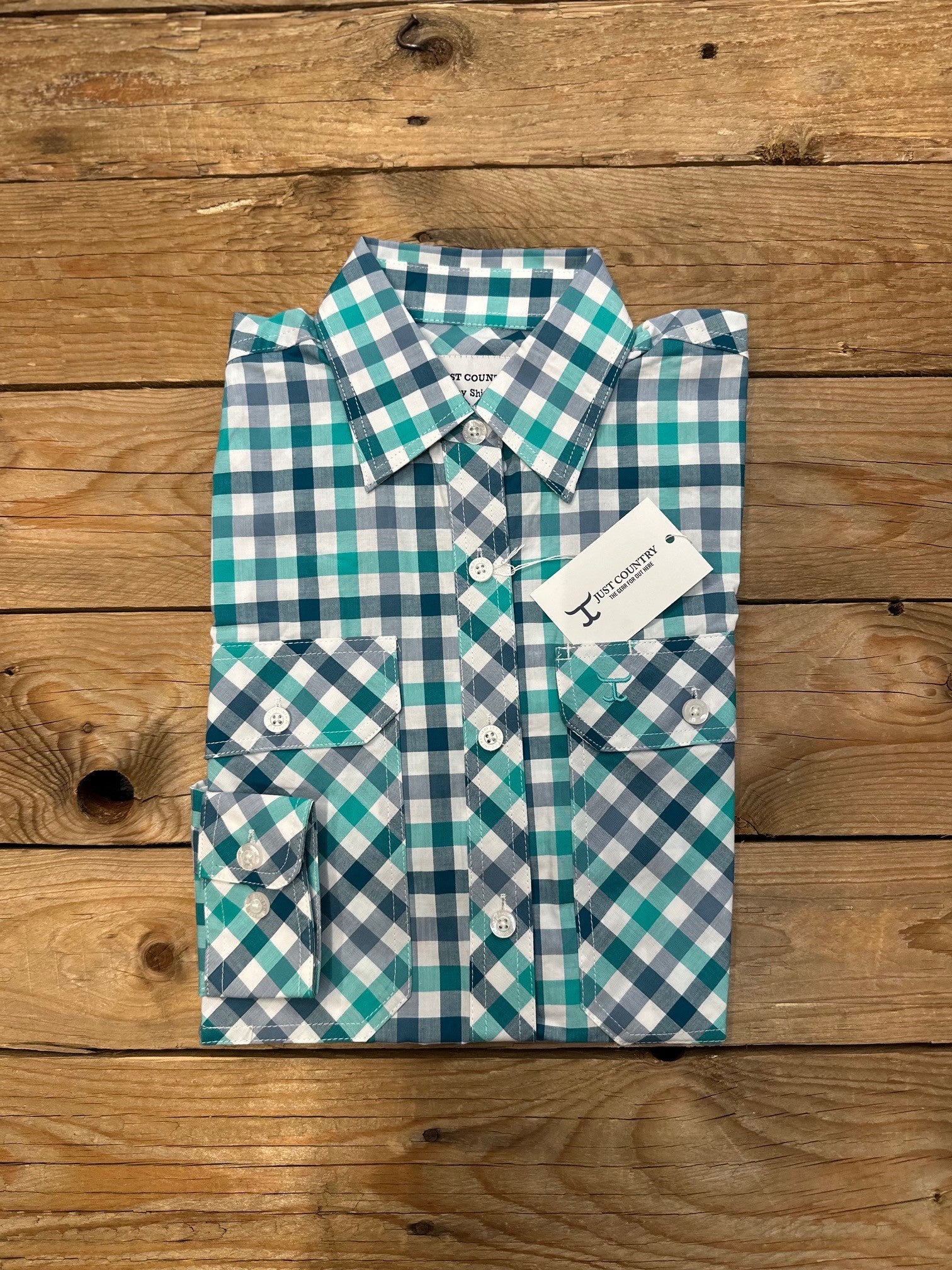Womens Just Country Abbey Full Button Check Workshirt - Turquoise / Deep Teal (7497022832717)