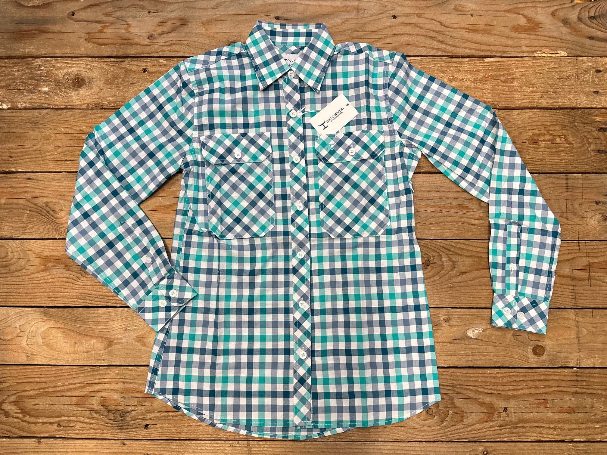 Womens Just Country Abbey Full Button Check Workshirt - Turquoise / Deep Teal (7497022832717)