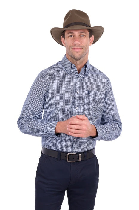 Mens Thomas Cook Archie 1 Pocket Long Sleeve Shirt - Navy / Tan