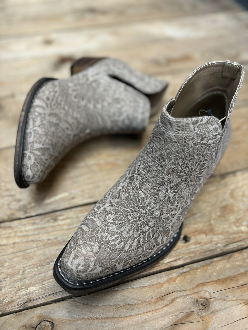 Womens Ava - Tan/Taupe Glitter Lace Fabric Boot (7021205454925)