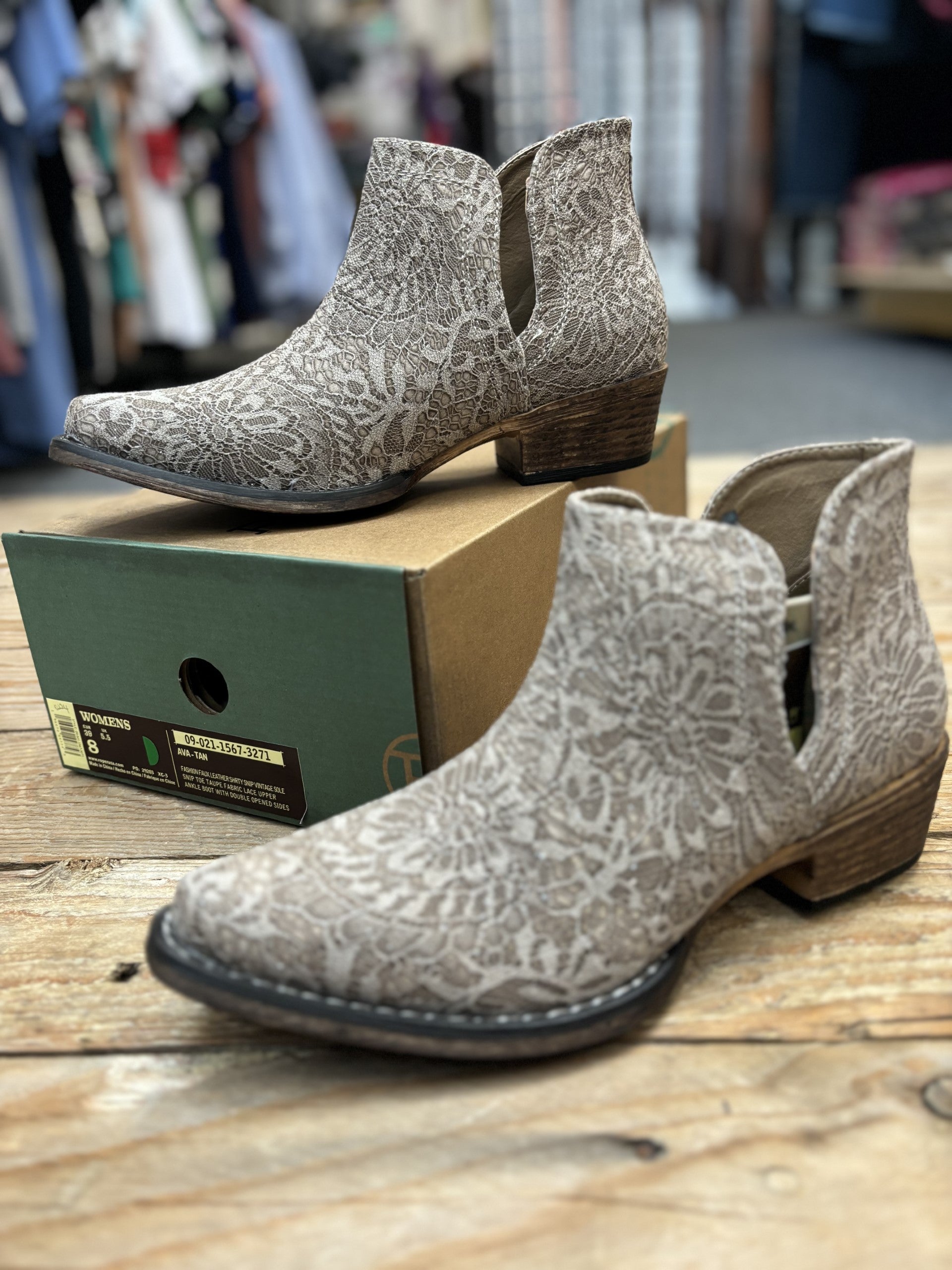 Womens Ava - Tan/Taupe Glitter Lace Fabric Boot (7021205454925)