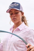 Womens Wrangler Bella High Profile Ponytail Trucker Cap - Navy / Pastel Pink