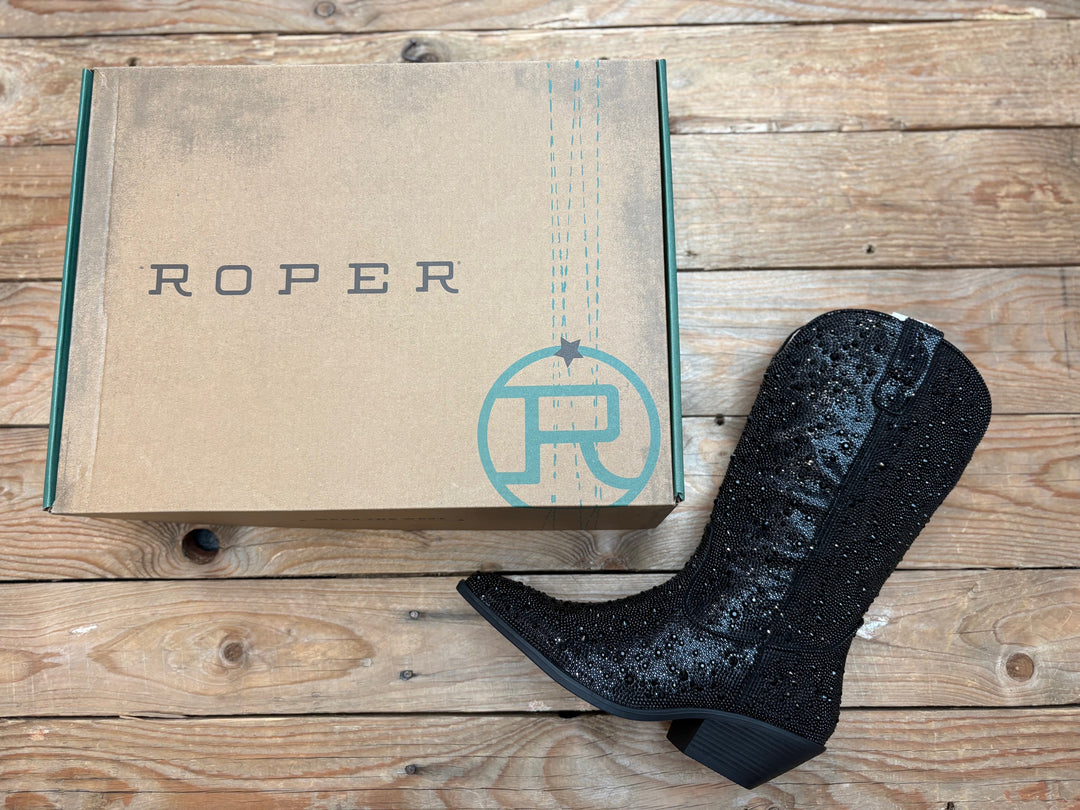 Womens Roper Nettie Crystal Western Boot - Black