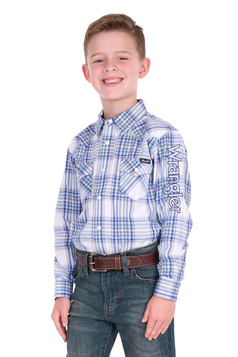 Boys Kids Wrangler Eric Logo Long Sleeve Shirt - Lt Blue / Royal