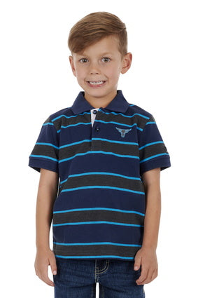 Boys Pure Western Peters Polo Shirt - Navy / Charcoal (6895106392141)