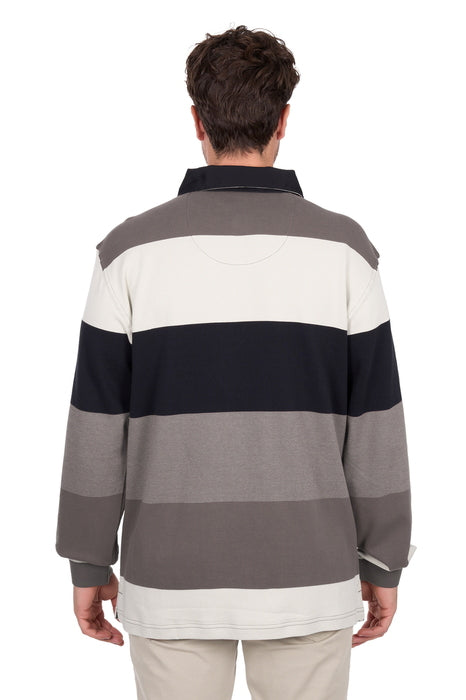 Mens Thomas Cook Brandon Striped Rugby Shirt Jumper - Black / Oat