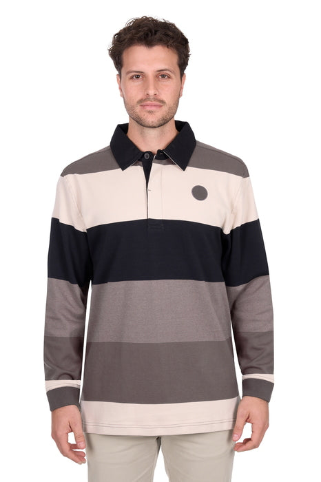 Mens Thomas Cook Brandon Striped Rugby Shirt Jumper - Black / Oat