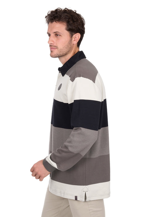 Mens Thomas Cook Brandon Striped Rugby Shirt Jumper - Black / Oat