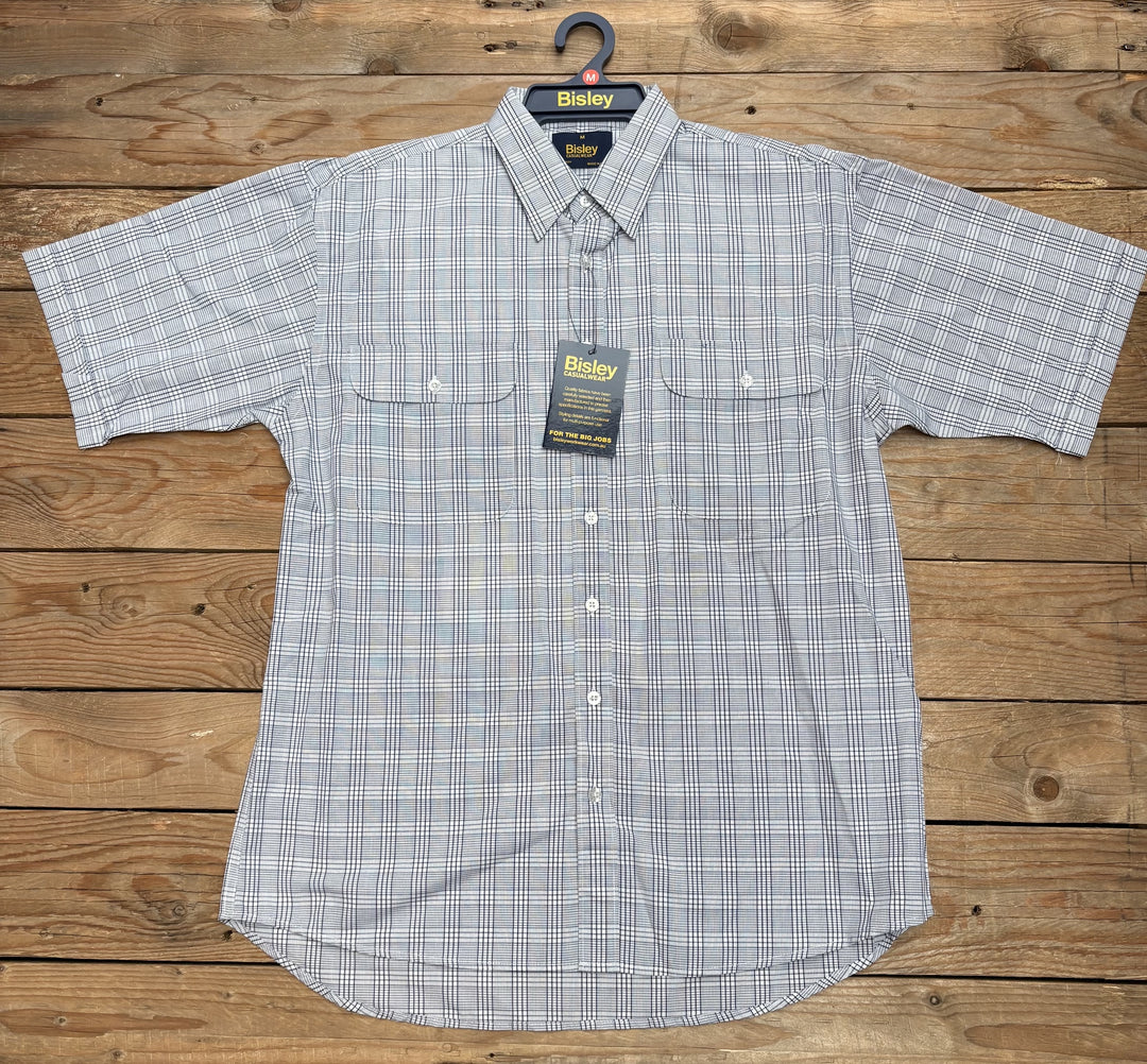 Mens Bisley Short Sleeve Poly/Cotton Shirt - Check White