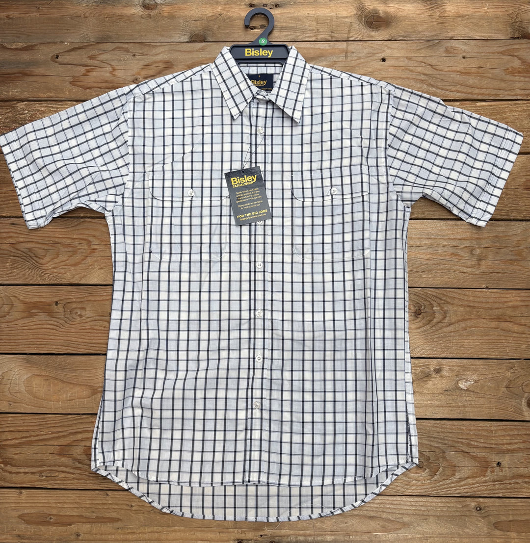Mens Bisley Short Sleeve Poly/Cotton Shirt - Check Blue