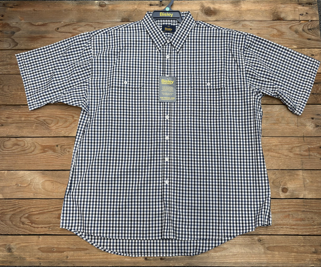 Mens Bisley Short Sleeve Poly/Cotton Shirt - Check Black
