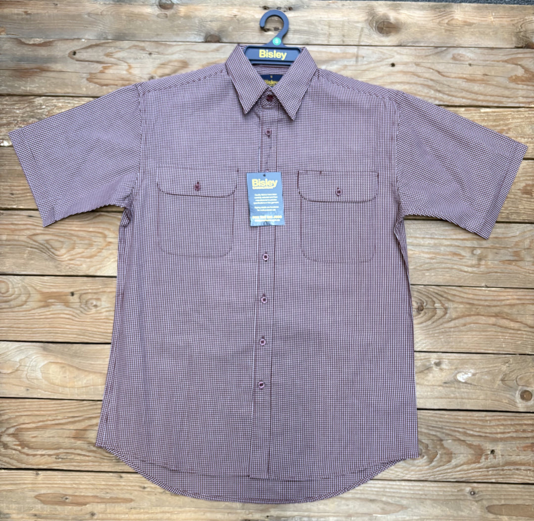 Mens Bisley Short Sleeve Poly/Cotton Shirt - Maroon