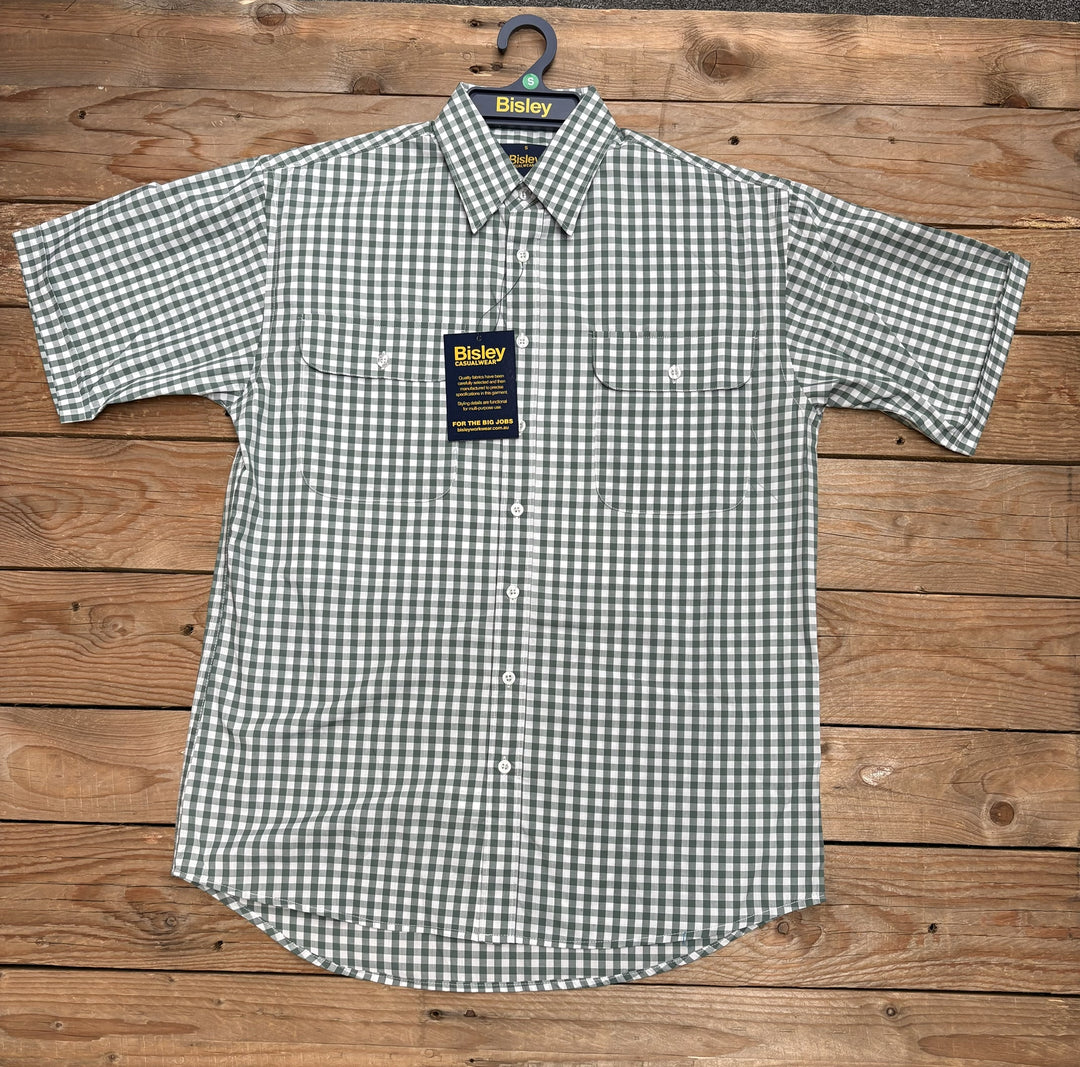 Mens Bisley Short Sleeve Poly/Cotton Shirt - Check Green