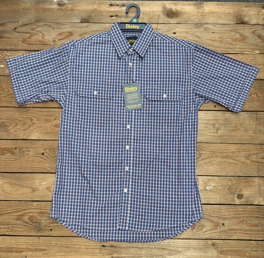 Mens Bisley Short Sleeve Poly/Cotton Shirt - Check Pink