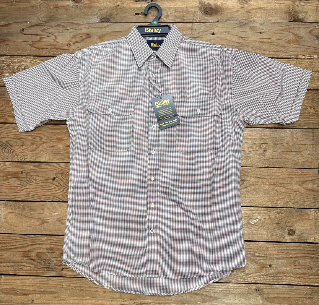 Mens Bisley Short Sleeve Poly/Cotton Shirt - Reds Check